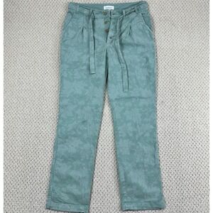 Sundance Pants Womens 8 Green Bastille Easy Floral Jacquard Single Pleat Belted